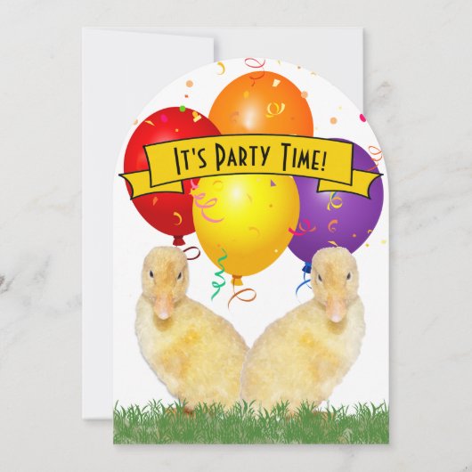 アヒルのバルーン子供の誕生日パーティー 招待状 (正面)