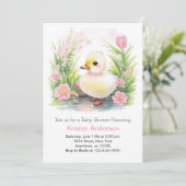 アヒルのピンクのワイルドフラワーWhimsy女の子の赤ちゃんシャワー 招待状 (スタンド正面)