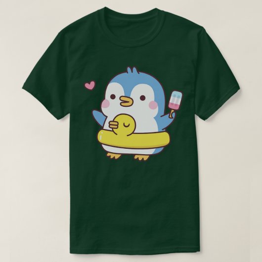 アヒルのプール浮き浮きかわいいペンギン Tシャツ (デザイン正面)