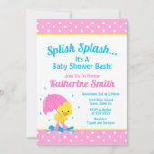 アヒルのベビーシャワーの招待状の女の子のピンク 招待状 (正面)