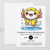 アヒルのレインコートを着たアホロートルの誕生日 招待状 (正面/裏面)