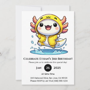 アヒルのレインコートを着たアホロートルの誕生日 招待状
