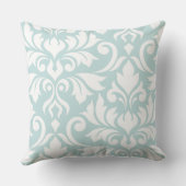 アヒルの卵の青の上に白い花火的なダマスクアート クッション (裏面)