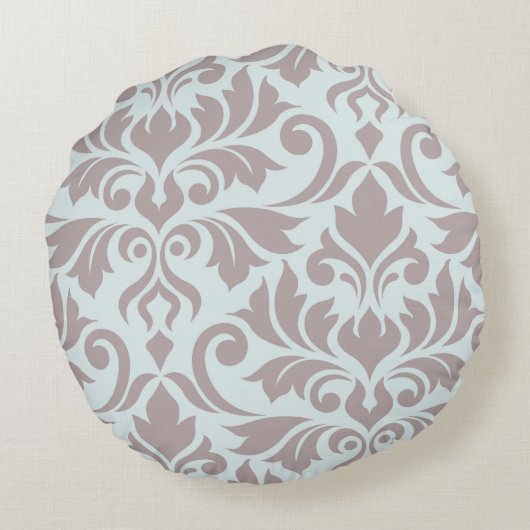 アヒルの卵の青の華麗さのダマスク織の芸術Iの暗灰色 ラウンドクッション (裏面)