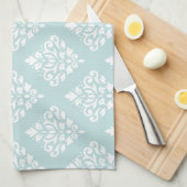 アヒルの卵の青(b)のダマスク織のPtn (2)の白をスクロールして下さい キッチンタオル (四つ折り)