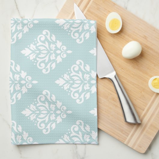アヒルの卵の青(b)のダマスク織のPtn (2)の白をスクロールして下さい キッチンタオル (四つ折り)