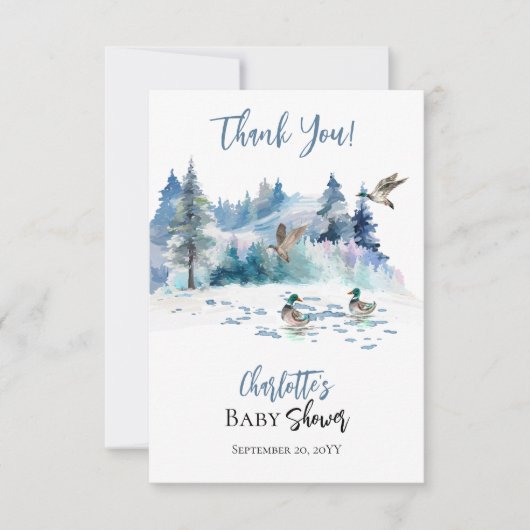 アヒルの森の自然男の子の赤ちゃんシャワー サンキューカード (正面)