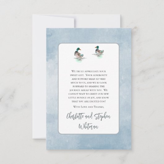 アヒルの森の自然男の子の赤ちゃんシャワー サンキューカード (裏面)