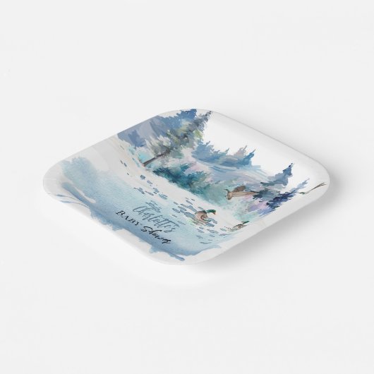 アヒルの森の自然男の子の赤ちゃんシャワー ペーパープレート (傾斜あり)