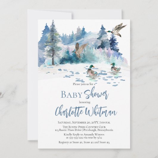 アヒルの森の自然男の子の赤ちゃんシャワー 招待状 (正面)