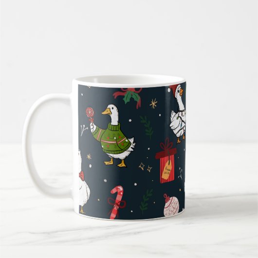 アヒルの楽しいクリスマスパターン コーヒーマグカップ (左)