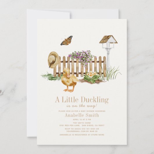 アヒルの水の色のガーデンガールベビーシャワー 招待状 (正面)