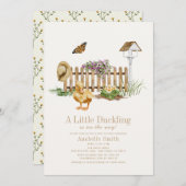 アヒルの水の色のガーデンガールベビーシャワー 招待状 (正面/裏面)