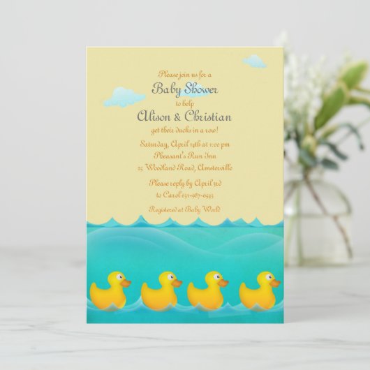 アヒルの続けてベビーシャワーの招待状 招待状 (スタンド正面)