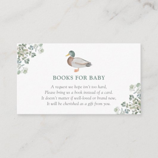 アヒルの緑の赤ちゃんシャワーベビー エンクロージャーカード (正面)