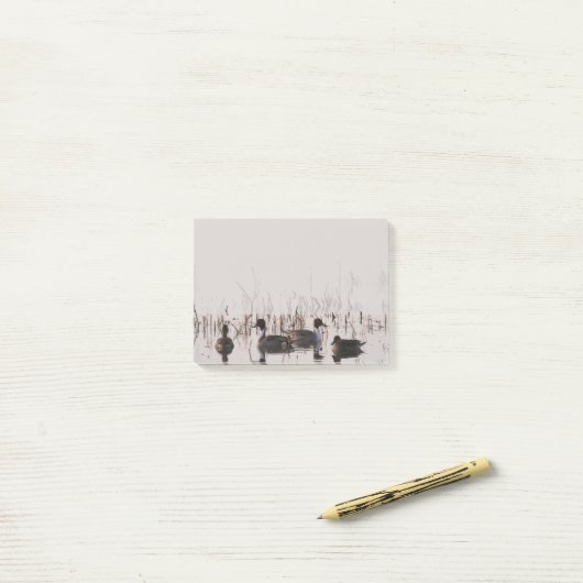 アヒルの群れが湖に集まって泳ぐ ポストイット (デスク上)