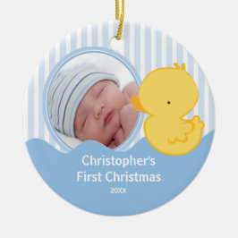 アヒルの赤ちゃんの初めてのクリスマスフォトオーナメント 男の子 セラミックオーナメント