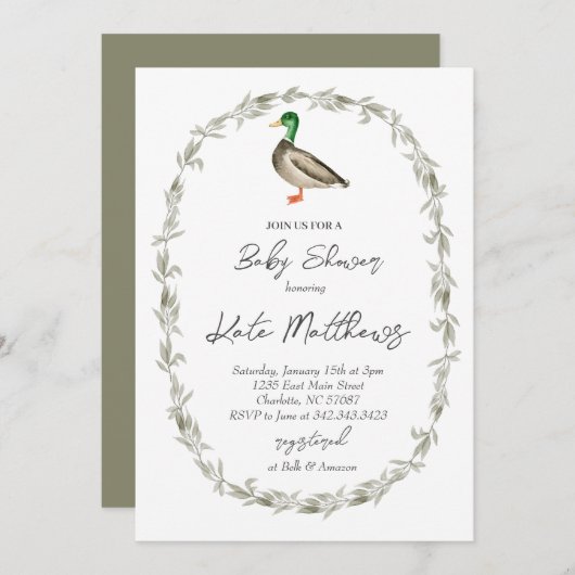 アヒルの赤ちゃんシャワーの招待状 招待状 (正面/裏面)