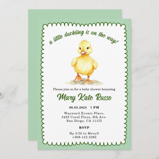 アヒルの赤ちゃんシャワー 招待状 (正面/裏面)