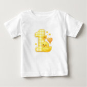 アヒルの赤ちゃんTシャツ 初めての1歳の誕生日 ベビーTシャツ (正面)