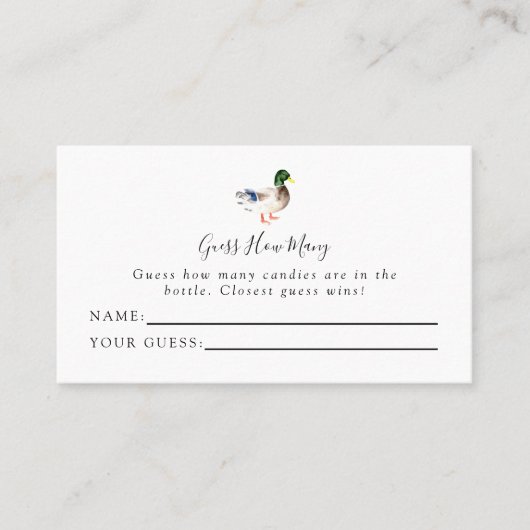 アヒルの赤ん坊シャワーの数を推測シンプルエレガントする プレイスカード (正面)