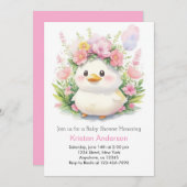 アヒルの開花ベビーガールシャワー 招待状 (正面/裏面)