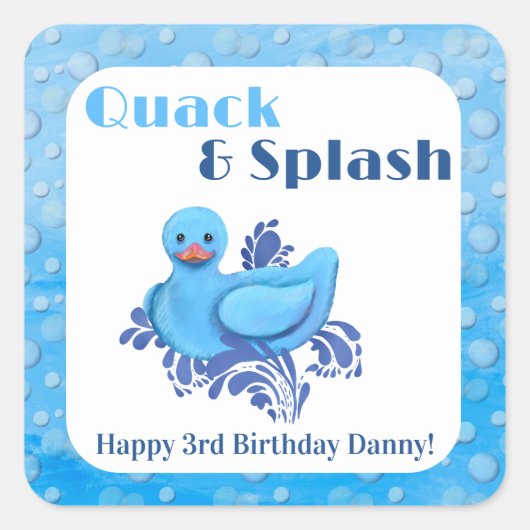 アヒルの3歳の誕生日パーティーの招待状 スクエアシール (正面)