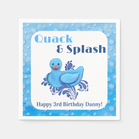 アヒルの3歳の誕生日パーティーの招待状  Quack and Splash Duck スタンダードカクテルナプキン (正面)