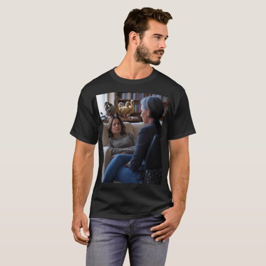 アヒルへのこだわり メンズ ブラックTシャツ Tシャツ (正面フル)