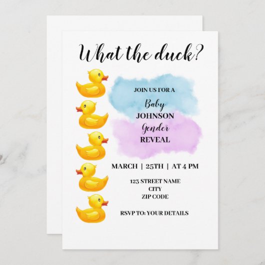 アヒルをテーマにしたジェンダーが明らかにするもの 招待状 (正面/裏面)