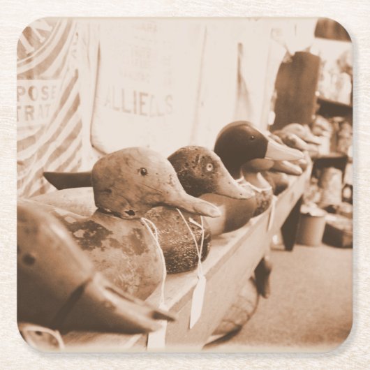 アヒルを列に並べる – アンティーク- Coaster スクエアペーパーコースター (正面)