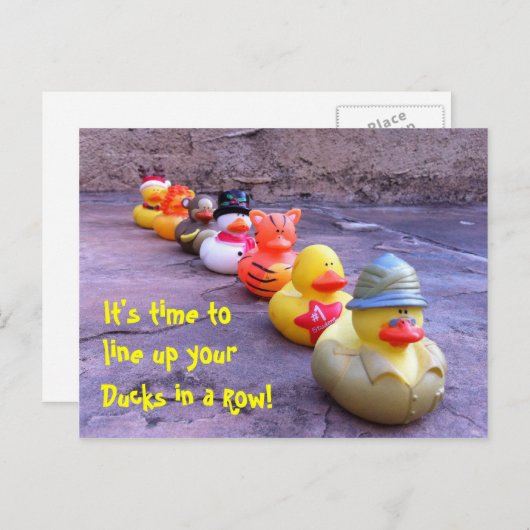 アヒルを列はがきに並べる時間だ ポストカード (正面/裏面)