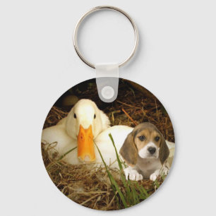 アヒルを持つビーグル犬Keychain キーホルダー