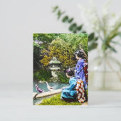 アヒルを見る二人の芸者ヴィンテージ旧日本 ポストカード (スタンド正面)