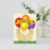 アヒルカラフルバルーン子供の誕生日 インビテーションポストカード (スタンド正面)