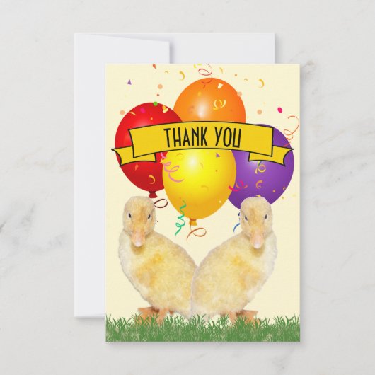 アヒルカラフルバルーン子供の誕生日 サンキューカード (正面)