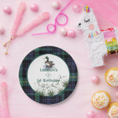 アヒルテーマ1stバースデーハンターグリーンプレイドウェルカム ペーパープレート (パーティー)