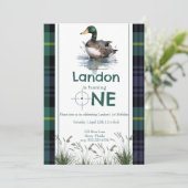 アヒルテーマ1stバースデーハンターグリーンプレイド 招待状 (スタンド正面)