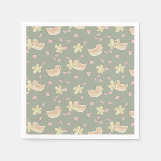アヒルハートフラワーウォーター色ベビーシャワーかわいい スタンダードカクテルナプキン (正面)
