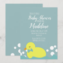 アヒルモダンクイエローウォーミングベイビーシャワー招待状