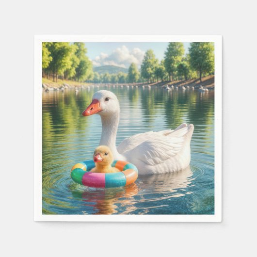 アヒル付きマザーホワイトアヒル スタンダードカクテルナプキン (正面)