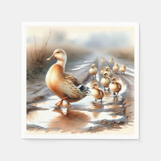 アヒル付き水彩母鴨 スタンダードカクテルナプキン (正面)