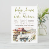 アヒル付き水彩農場アヒル赤ちゃんシャワー 招待状 (スタンド正面)