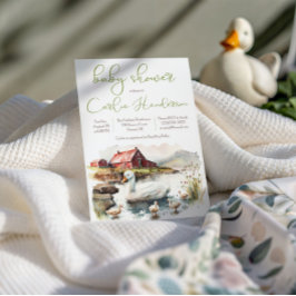 アヒル付き水彩農場アヒル赤ちゃんシャワー 招待状