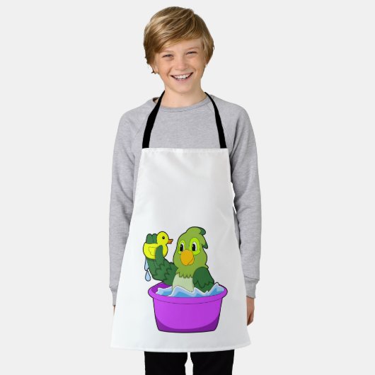 アヒル付き浴槽のオウム エプロン (着用した状態)