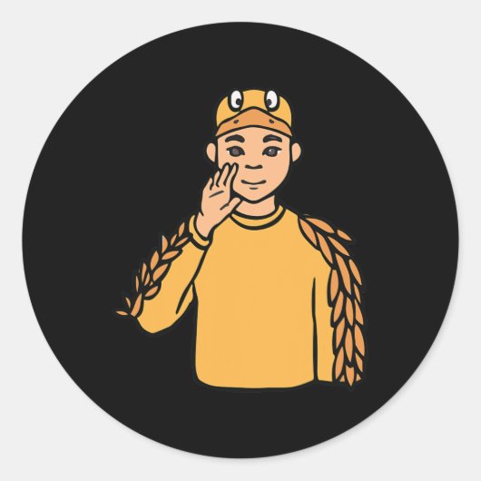 アヒル動物ASL手ジェスチャーろう難聴アワ ラウンドシール (正面)