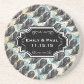 アヒル卵の青い羽毛パタ結婚ーンのコースター コースター (正面)