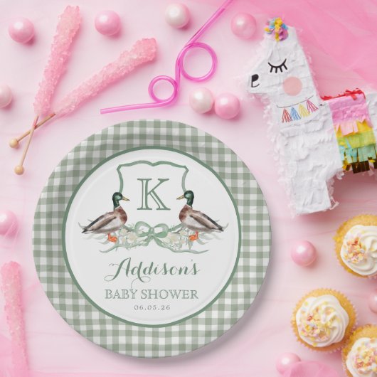 アヒル名門私立校風のジンガムクレストベビーシャワー招待状 ペーパープレート (パーティー)