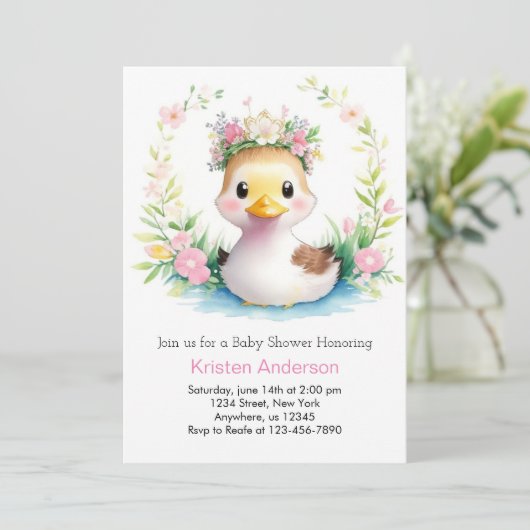 アヒル喜び赤ちゃんガールシャワー 招待状 (スタンド正面)