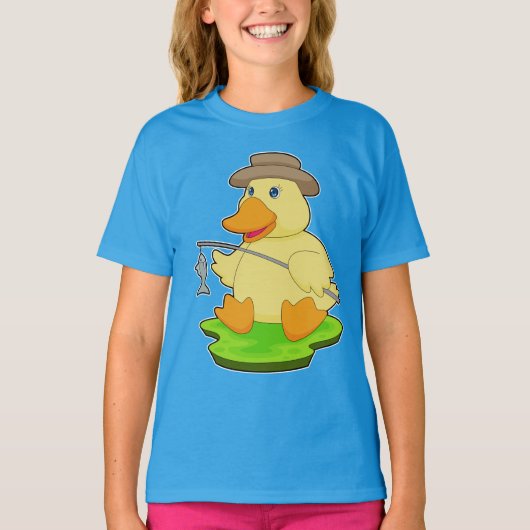 アヒル漁師の釣り竿 釣り Tシャツ (正面)